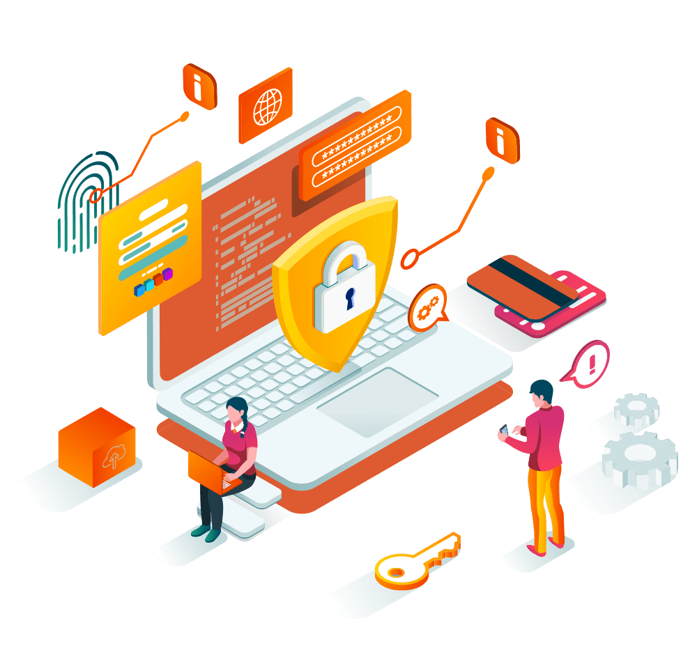 An isometric image showing that all the user information and payment credentials are secure with Xpresslane